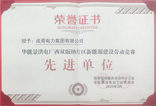 成蜀電力集團(tuán)榮獲華能景洪電廠新能源建設(shè)勞動(dòng)競(jìng)賽 “先進(jìn)單位”稱(chēng)號(hào)